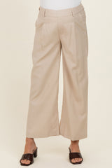 Beige Elastic Waistband Maternity Trousers