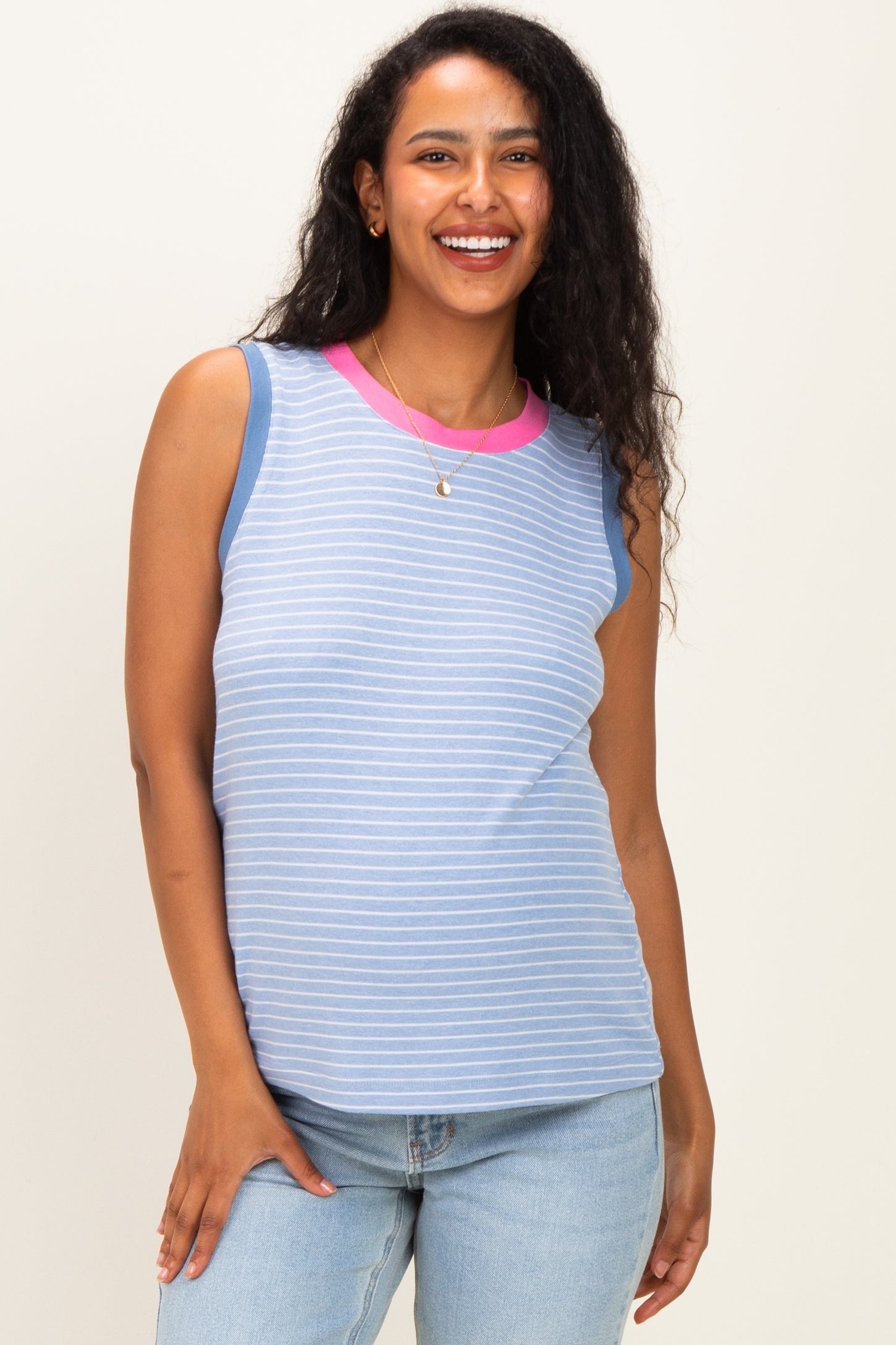 Blue Striped Jersey Maternity Tank Top