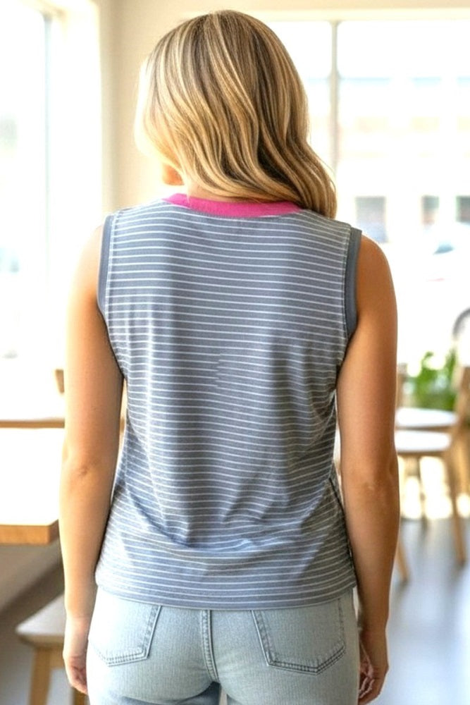 Blue Striped Jersey Tank Top