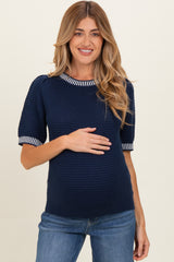 Navy Waffle Knit Maternity Sweater Top