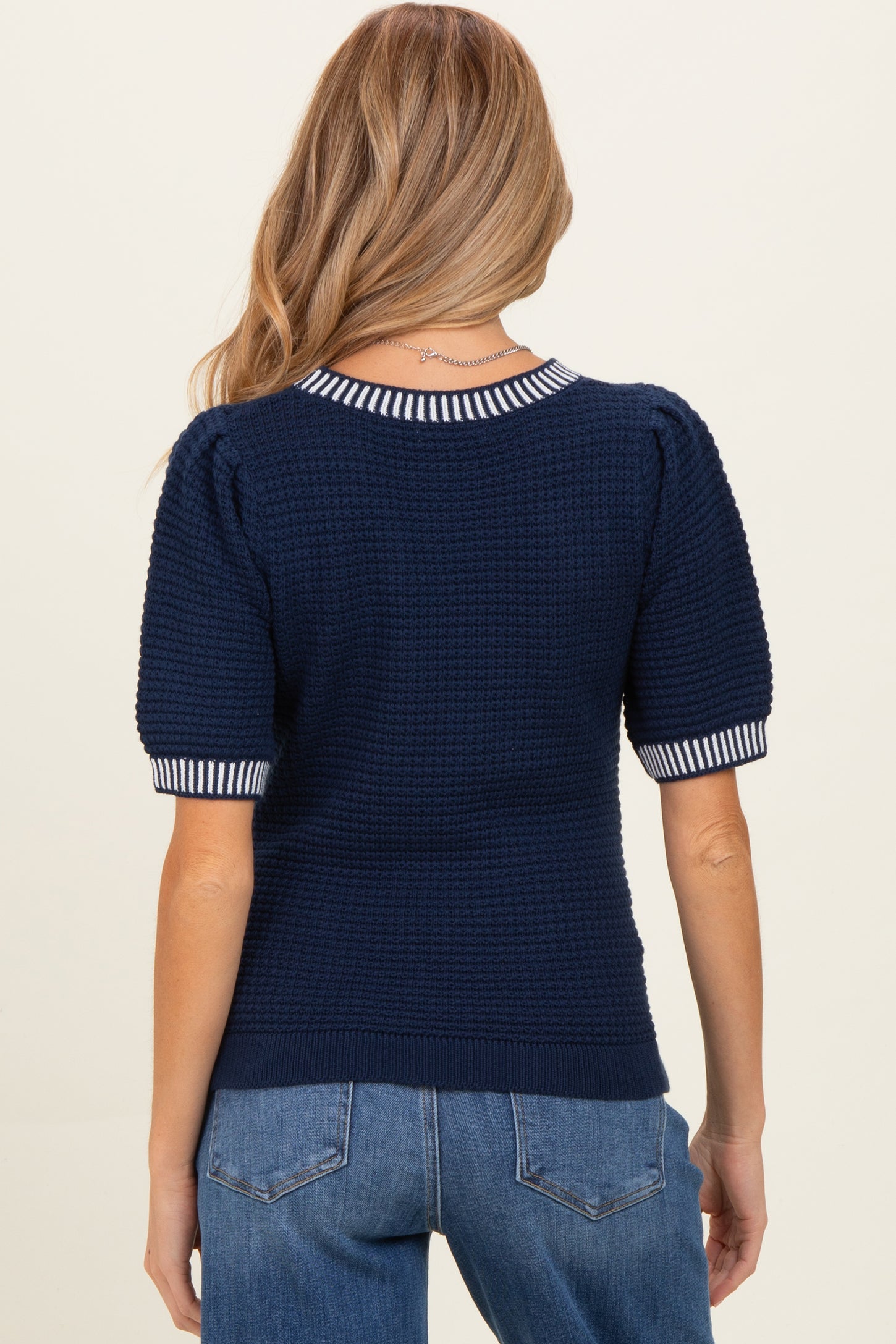 Navy Waffle Knit Maternity Sweater Top