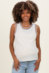 Off White Crochet Trim Pointelle Knit Maternity Tank