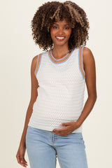Off White Crochet Trim Pointelle Knit Maternity Tank