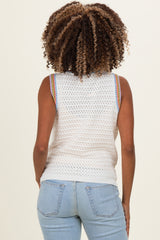 Off White Crochet Trim Pointelle Knit Maternity Tank