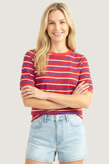 Red Striped Short Sleeve Top
