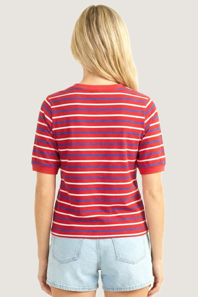 Red Striped Short Sleeve Top
