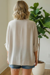 Oatmeal Button Down 3/4 Sleeve Blouse