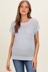 Light Grey Open Knit Maternity Short Sleeve Top