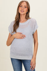 Light Grey Open Knit Maternity Short Sleeve Top