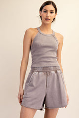 Mocha Mineral Wash Terry Maternity Short