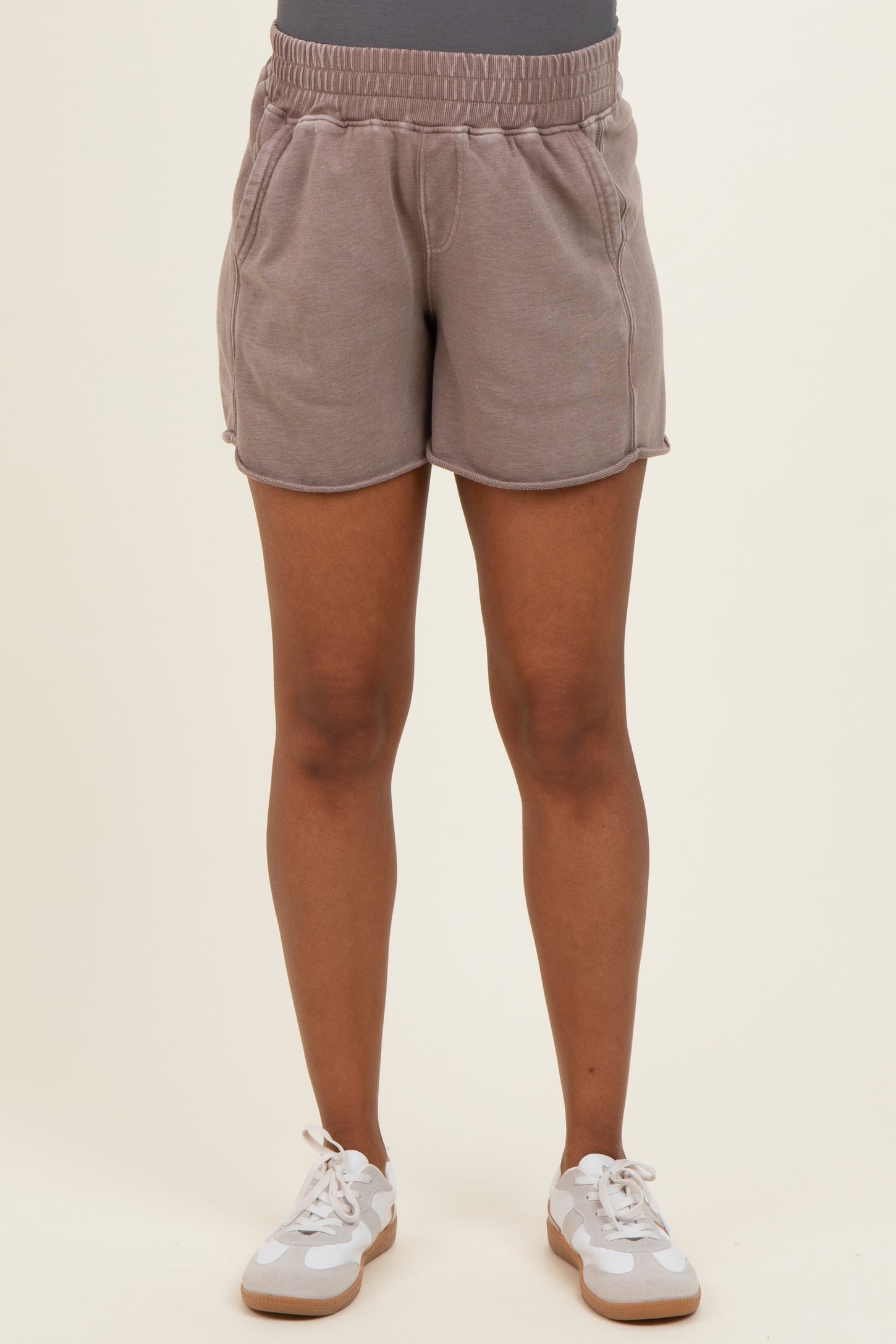 Mocha Mineral Wash Terry Maternity Short