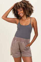 Mocha Mineral Wash Terry Maternity Short