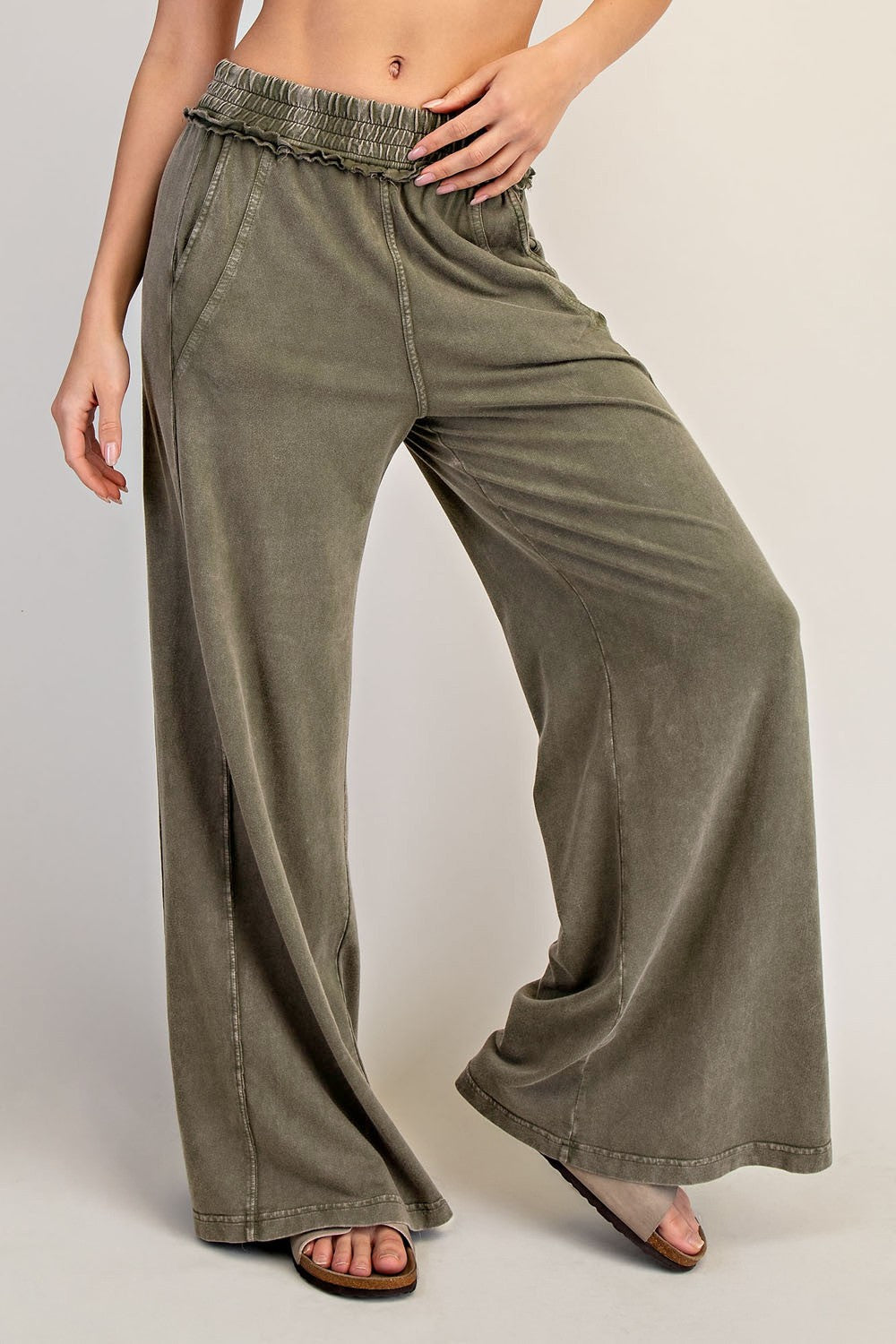 Olive Mineral Wash Wide Leg Maternity Pants