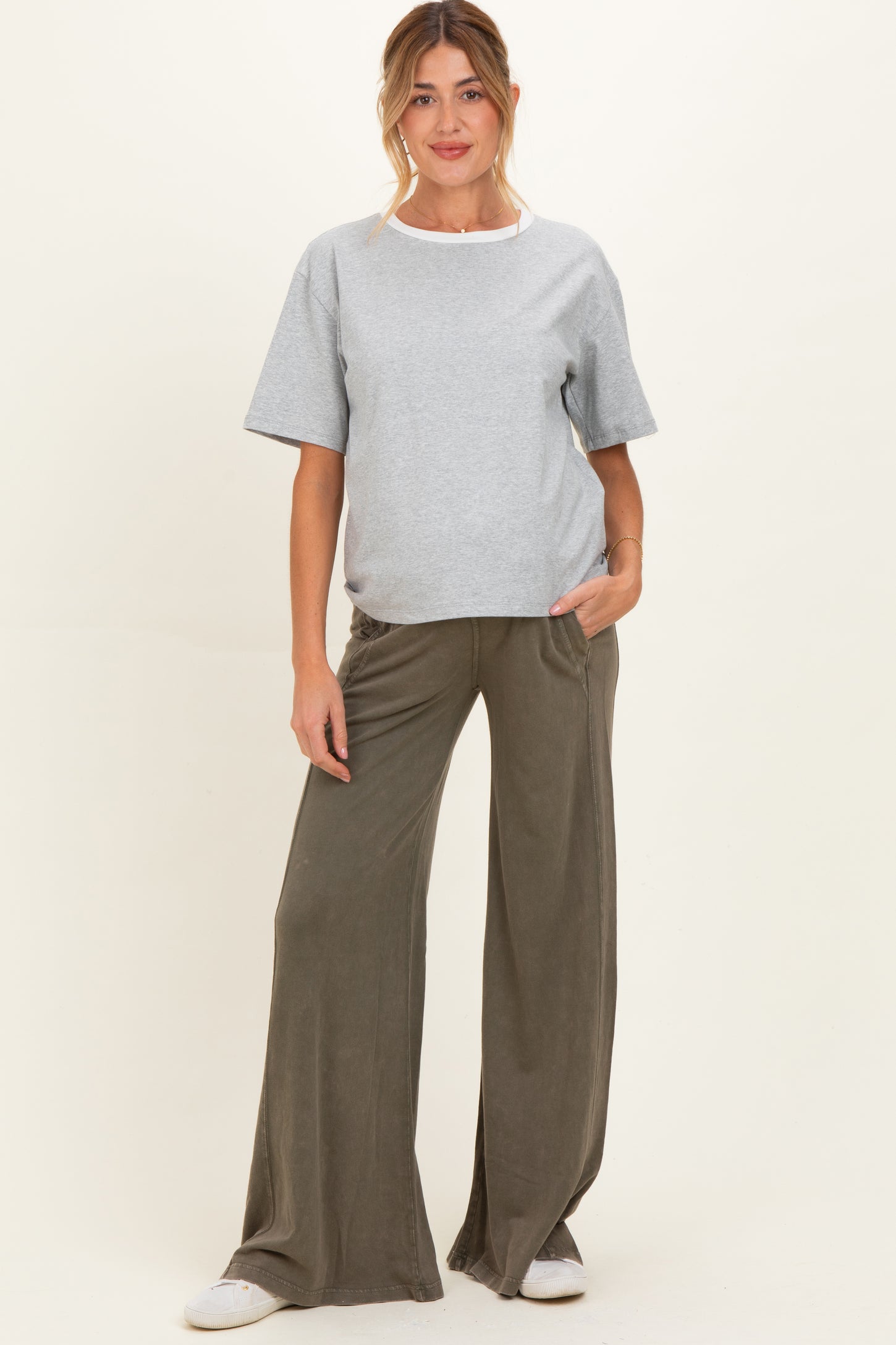 Olive Mineral Wash Wide Leg Maternity Pants