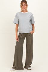 Olive Mineral Wash Wide Leg Maternity Pants