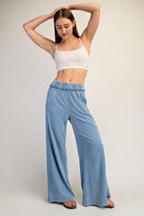 Dusty Blue Mineral Wash Wide Leg Maternity Pants