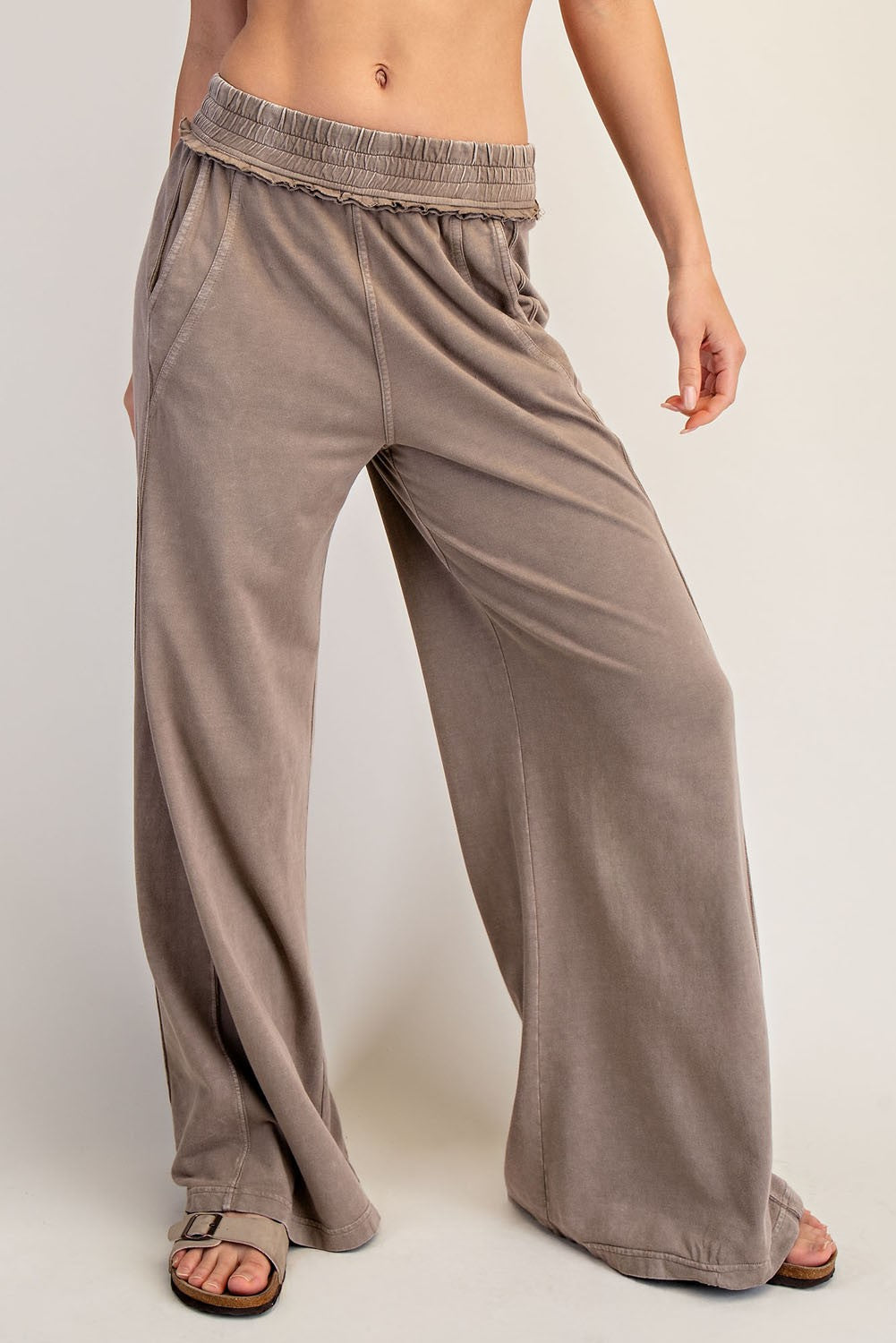 Coffee Mineral Wash Wide Leg Pants