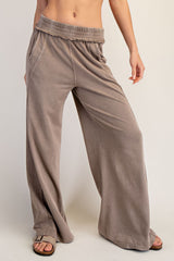 Coffee Mineral Wash Wide Leg Pants
