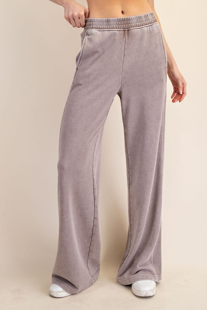 Mocha Mineral Wash Wide Leg Sweatpants