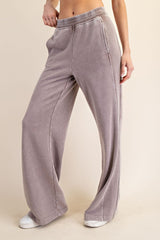 Mocha Mineral Wash Wide Leg Sweatpants