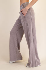 Mocha Mineral Wash Wide Leg Sweatpants