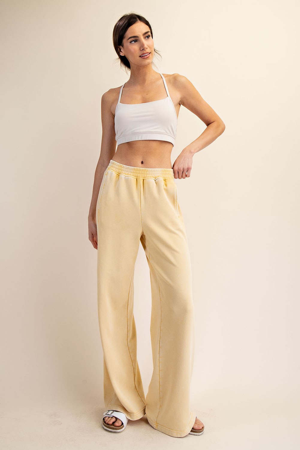 Corn Mineral Wash Wide Leg Maternity Sweatpants