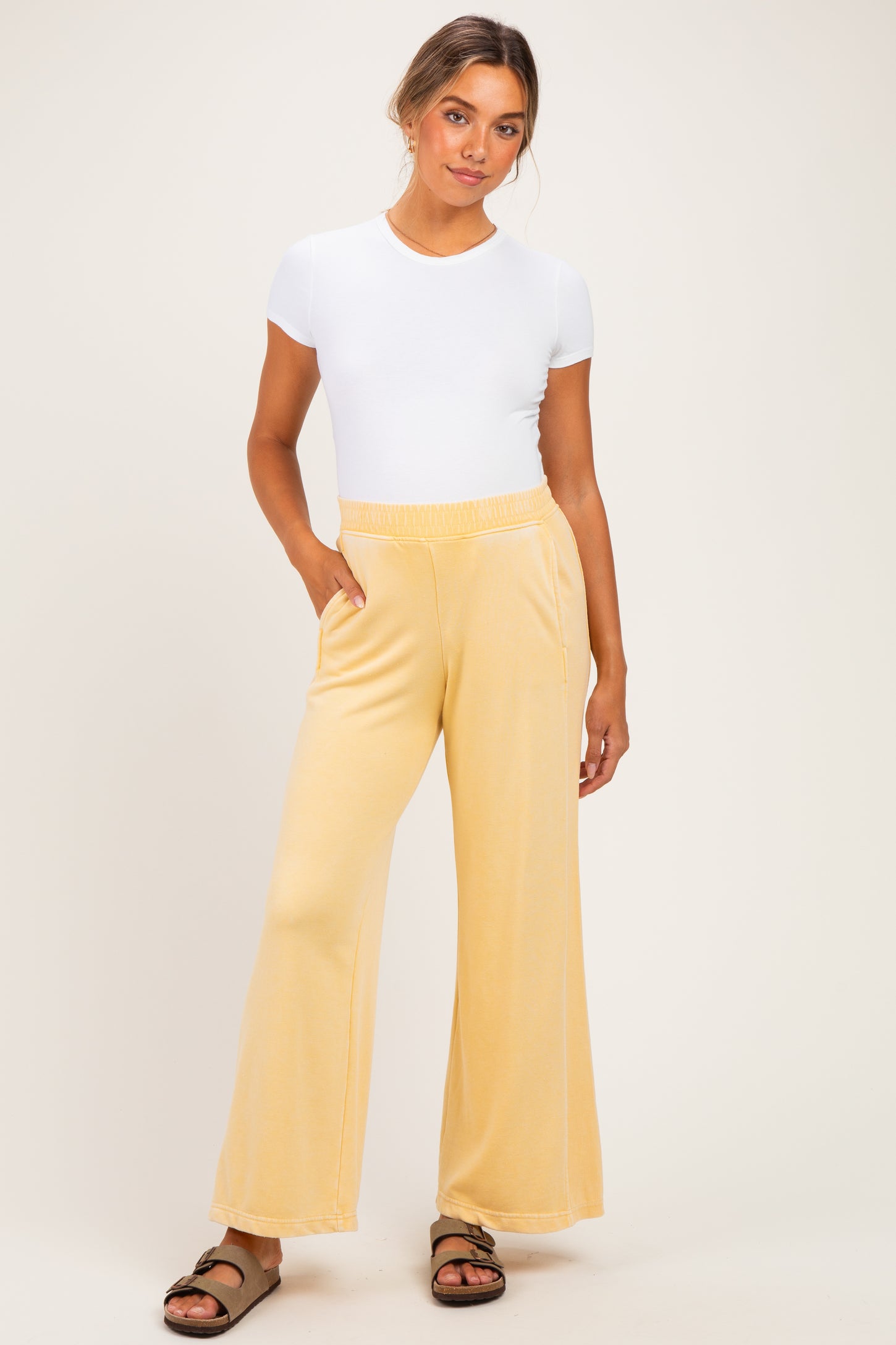 Corn Mineral Wash Wide Leg Maternity Sweatpants