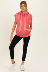 Red Mineral Wash Sleeveless Maternity Hoodie