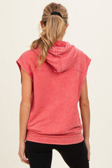 Red Mineral Wash Sleeveless Maternity Hoodie