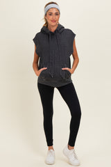 Black Mineral Wash Sleeveless Maternity Hoodie