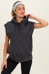 Black Mineral Wash Sleeveless Maternity Hoodie