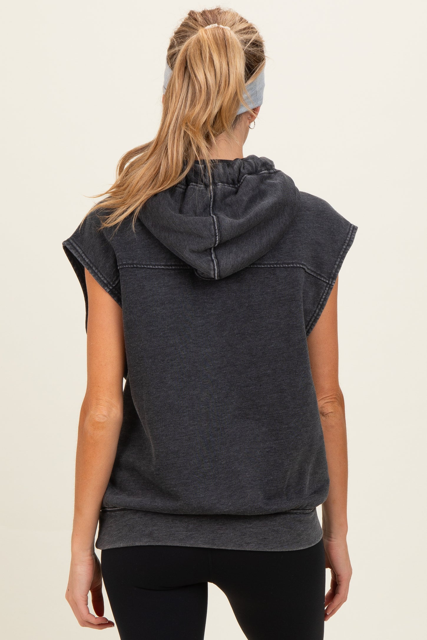 Black Mineral Wash Sleeveless Maternity Hoodie