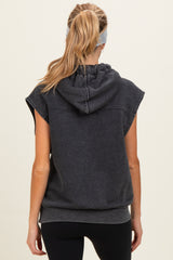 Black Mineral Wash Sleeveless Maternity Hoodie
