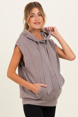 Mocha Mineral Wash Sleeveless Maternity Hoodie