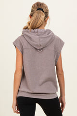 Mocha Mineral Wash Sleeveless Maternity Hoodie