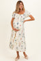 Ivory Floral Puff Sleeve Maternity Midi Dress