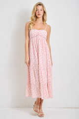 Light Pink Floral Ribbon Detail Maternity Midi Dress