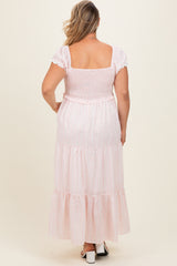Light Pink Floral Lace Trim Tiered Maternity Plus Maxi Dress
