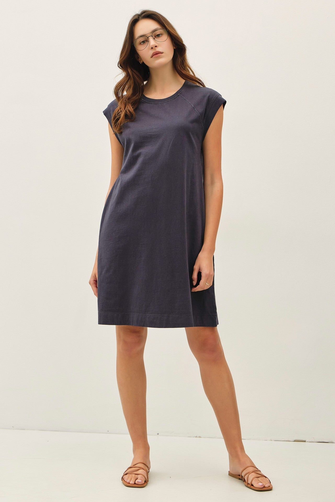 Charcoal Garment Washed Casual Capped Sleeve Maternity Dress