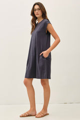 Charcoal Garment Washed Casual Capped Sleeve Dress