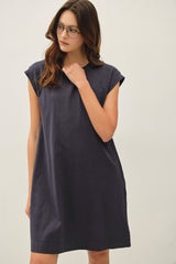 Charcoal Garment Washed Casual Capped Sleeve Dress