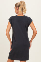 Charcoal Garment Washed Casual Capped Sleeve Maternity Dress