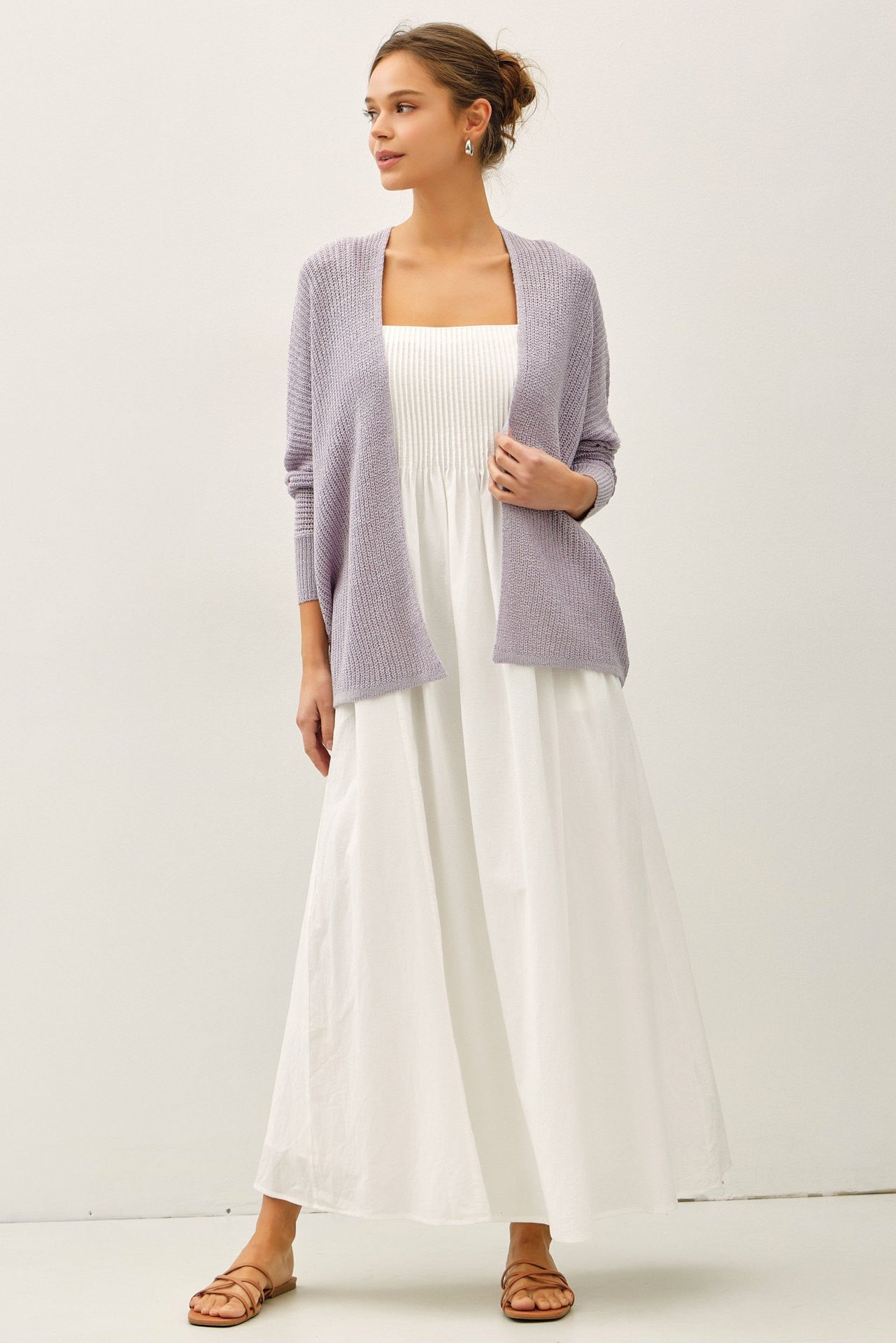 White Cotton Pintuck Tie Strap Maxi Dress