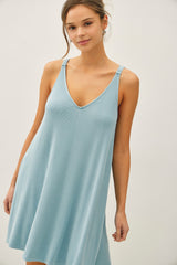 Aqua Ribbed Sleeveless Front Seam Maternity Dress