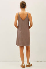Brown Ribbed Sleeveless Front Seam Dress