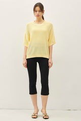 Yellow Oversize Cut Sweater Top With Raw Edge