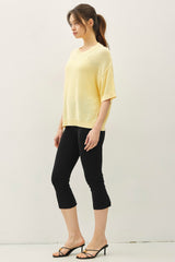 Yellow Oversize Cut Sweater Top With Raw Edge