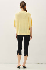 Yellow Oversize Cut Sweater Top With Raw Edge