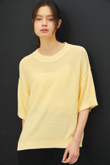 Yellow Oversize Cut Sweater Top With Raw Edge