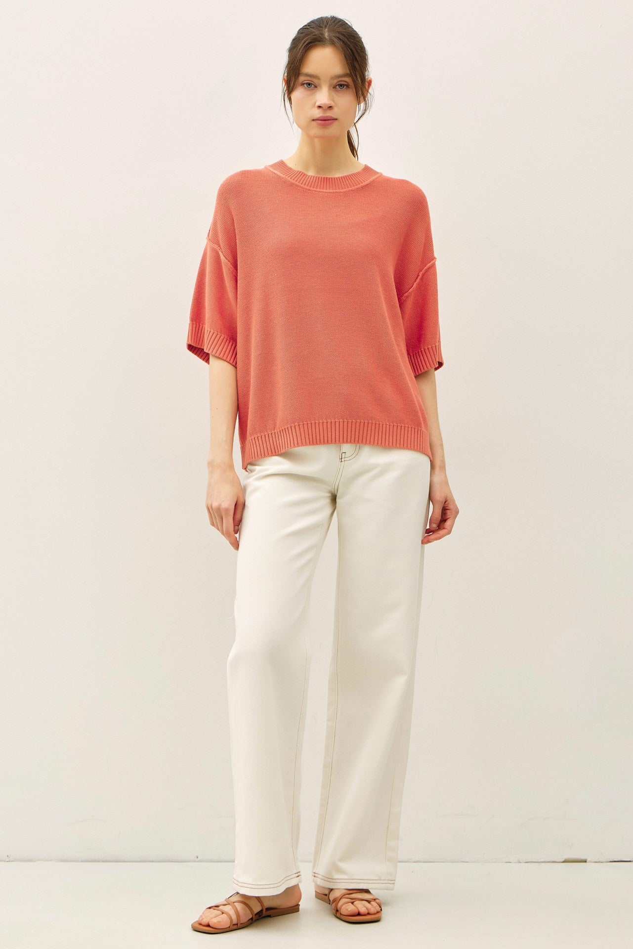 Poppy Oversize Cut Sweater Top With Raw Edge